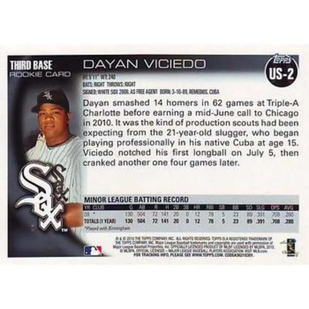 2010 Topps Update Dayan Viciedo RC US-2 Chicago White Sox